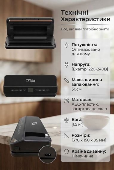 Вакуумный упаковщик Zepline ZP-00373 / Вакууматор 200Вт с сенсорным дисплеем | Зображення 3