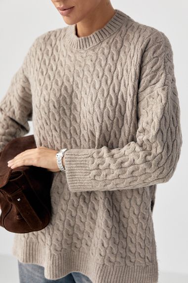 В'язана туніка з косичками - кавовий цвет, ONE SIZE (є розміри) | Зображення 3