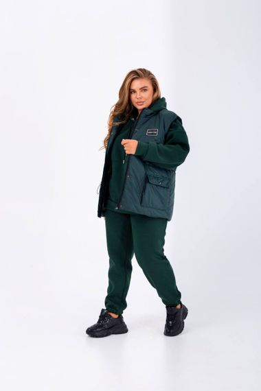 Женский очень теплый спортивный костюм тройка с жилетом NB23027 цвет темно-зеленый, размер 46/48 | Зображення 4