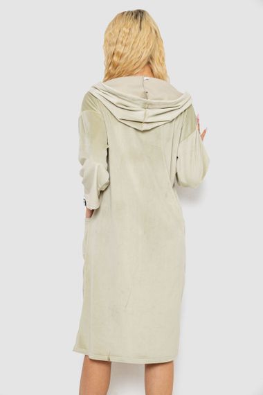 Халат жіночий велюровий на блискавці, колір світло-оливковий, 238R101-1 | Зображення 3