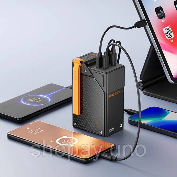 Павербанк WUW TUGII Y365 30000mAh 65W - быстрая зарядка, 4 порта, дисплей, ремень, черный | Зображення 3