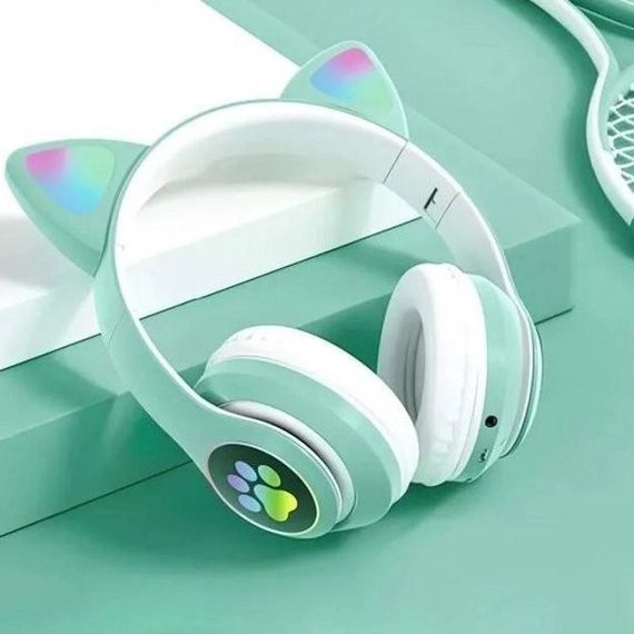 Беспроводные наушники с кошачьими ушками и RGB подсветкой Cat VZV 23M. Цвет: зеленый | Зображення 3