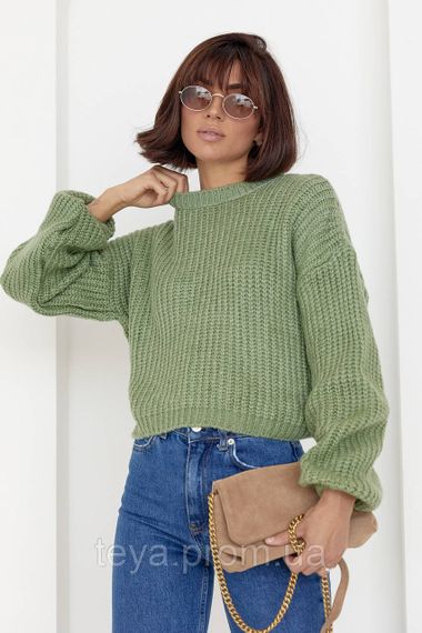 Короткий в'язаний джемпер oversize колір м'ятний розмір S FL_000678 | Зображення 5