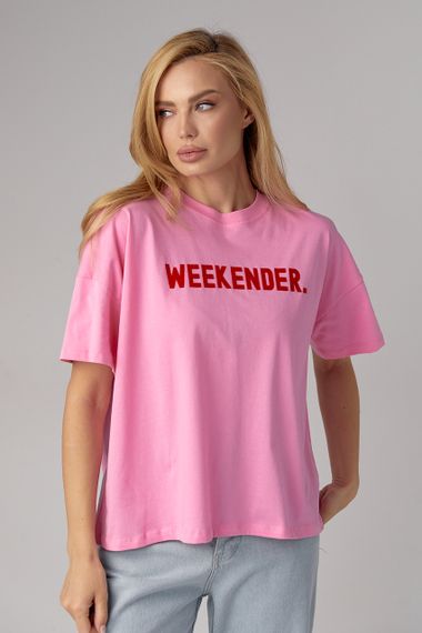 Трикотажна футболка з написом Weekender - рожевий цвет, L (є розміри) | Зображення 6
