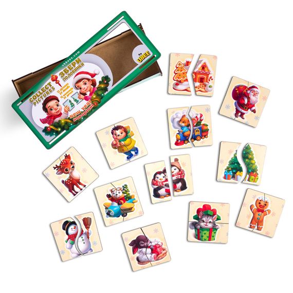 Настольная игра-пазлы "Новогодние половинки" (ПСД238) PSD238, 12 картинок | Зображення 1