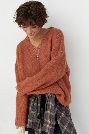 В'язаний пуловер у вільному фасоні - теракотовий цвет, ONE SIZE (є розміри) | Зображення 4