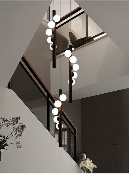 Люстра підвісна на 5 лампочок 26918 Чорний 85-240х23х23 см. | Зображення 9