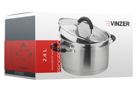 Кастрюля Vinzer Progresso 50053, 2.4 л, 18 см, из нержавеющей стали с крышкой, для всех типов плит | Зображення 2