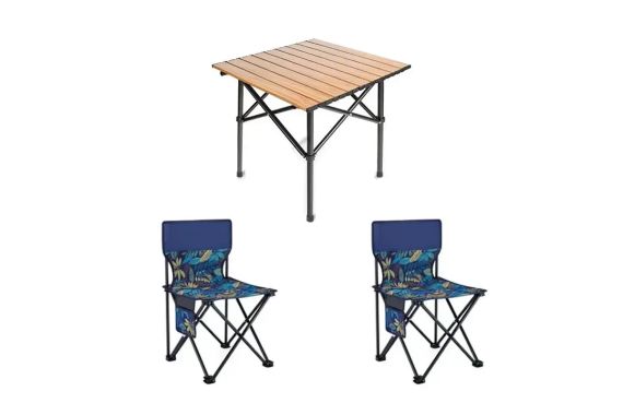 Стіл + 2 стільці STD-02 стіл складаний прямокутний коричневий, (Д530 * Ш550 * В500мм), стільці метал + тканина (40 * 40 * 35),