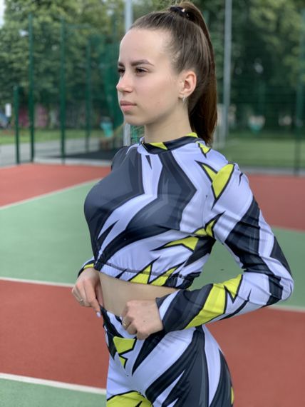 Спортивний топ 4Profi з довгим рукавом з принтом "Геометрія" сірий/жовтий розмір L дайвінг 15773 | Зображення 1