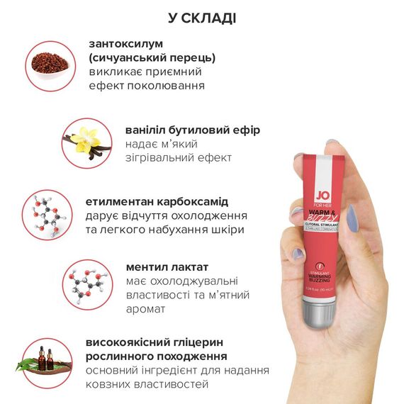 Збуджувальний гель для клітора JO WARM & BUZZY (10 мл) з ефектом рідкого вібратора | Зображення 2