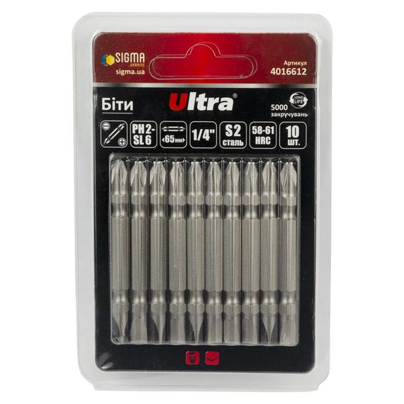 Набір біт Ultra PH2-SL6×65мм ¼" 10шт S2 (блістер) 4016612