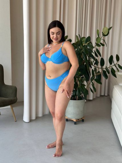 Блакитний купальник PLUS SIZE з чашками та високими плавками | Зображення 6