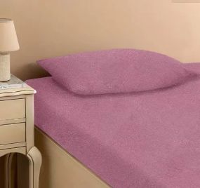 Лавандове Простирадло махрове на резинці з наволочками Anisa (220х240+30 см)