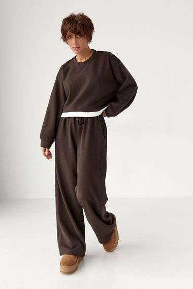 Теплий спортивний костюм з контрастним нижнім шаром - темно-коричневий цвет, M/L (є розміри) | Зображення 4