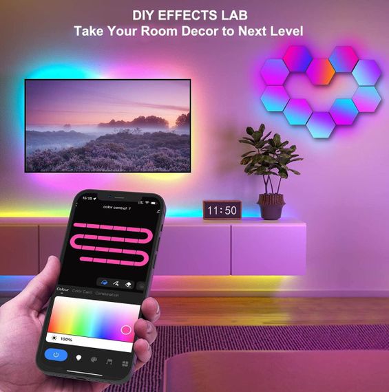 Світлодіодні RGB шестикутні ліхтарі, дистанційне керування, додаток, синхронізація музики, 8 шт. | Зображення 5