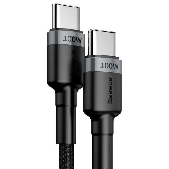 Дата кабель Baseus Cafule Type-C to Type-C PD2.0 100W (2m) (CATKLF-AL) Gray / Black | Зображення 3