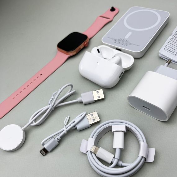 Комплект Megabox 6в1 - Watch 9 / Air Pro 2 / Battary Pack / MagSafe / 20W Type-С / Кабель 3х / Ремінець (Рожевий) UA | Зображення 3