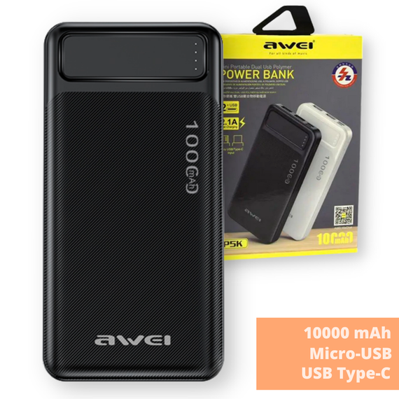 Повербанк (портативный аккумулятор) Power Bank AWEI P5K 10000mAh черный (AM-3163_402) | Зображення 1