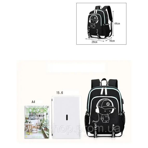 Рюкзак Senkey & Style Music с USB светящийся в темноте | Зображення 4