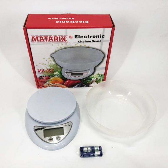 Кухонные электронные весы с чашей до 5 кг Matarix MX-407, Компактные электронные кухонные весы | Зображення 1