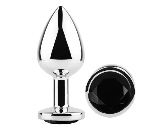 Анальна пробка із кристалом EGZO - Silver Round Plug Black size S Sex Aura | Зображення 1