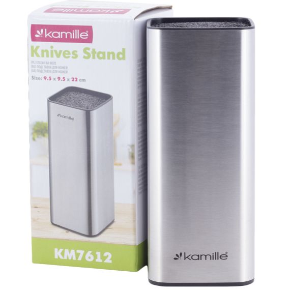 Подставка для ножей Kamille 22 см и кухонных принадлежностей колода нержавеющая сталь серебристая настольная | Зображення 7
