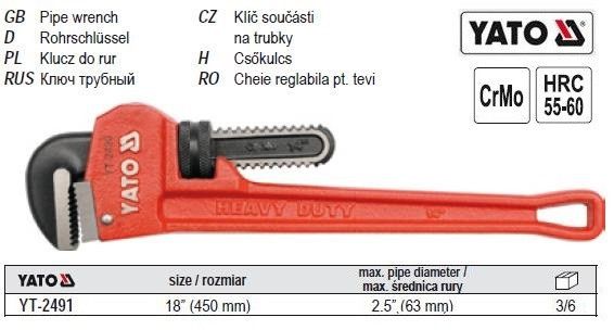 Ключ трубний прямий 18" l=400 мм YATO YT-2491