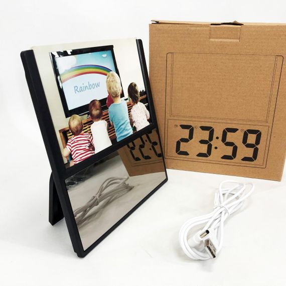Електронний дротовий настільний цифровий годинник DS-6608 з фоторамкою, зелене підсвічування. Колір: чорний | Зображення 5
