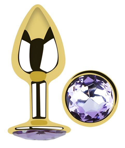 Анальная пробка с кристаллом EGZO - Gold Round Plug Amethyst size S sexstyle | Зображення 1