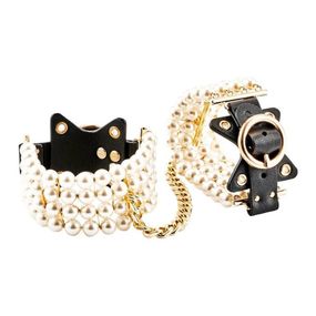 Наручники Guilty Pleasure Allure з перлами, чорно-золоті Sex Aura