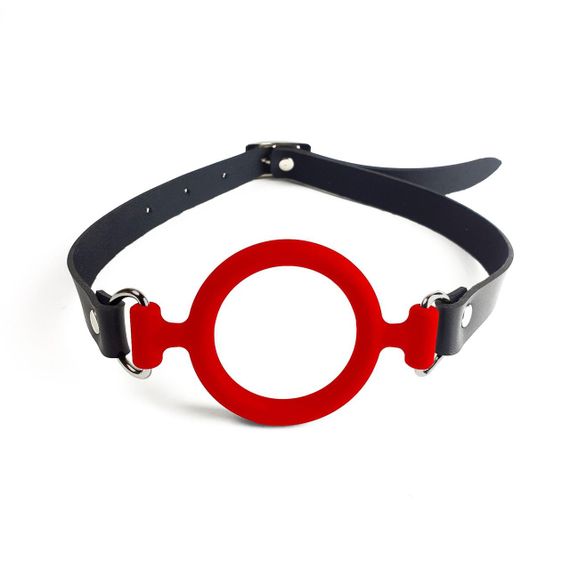 Кляп силіконове кільце натуральна шкіра, Gag ring внутрішній діаметр кільця 40 мм, Червоний | Зображення 1