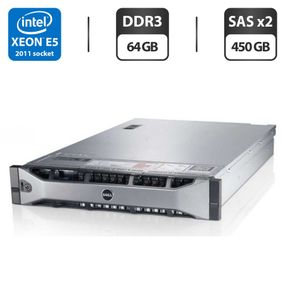 Сервер Dell PowerEdge R720 2U Rack / 2xIntel Xeon E5-2643 (4(8) ядра по 3.3-3.5GHz) / 64GB DDR3 / 2x 450GB HDD / iRMC S3 Graphics / Два блока живлення 750W б/у