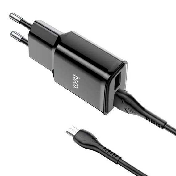 Набор СЗУ 110-240V HOCO C88A+ кабель Micro, 2xUSB, 2.4A, кабель 1м, Black