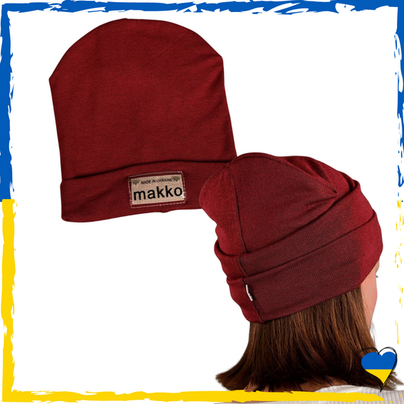 Женская шапка для девочек 48-54 трикотажная бордовая