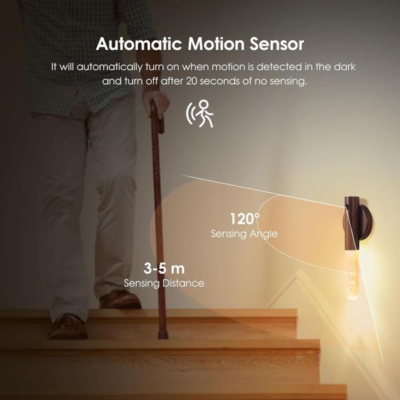 Нічник перезаряджуваний, з датчиком руху для приміщень, теплий білий регульований нічник | Зображення 1