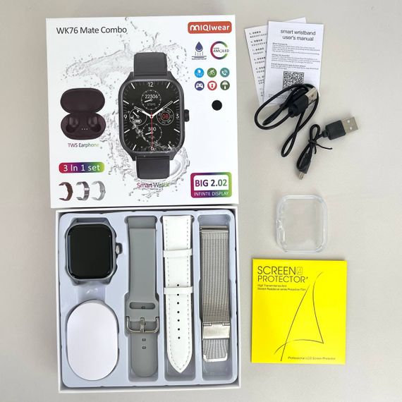 Комплект WK76 - Smart Watch / Навушники Air Dots / 3 ремінці / Захисний чохол та плівка (Сірий) | Зображення 7