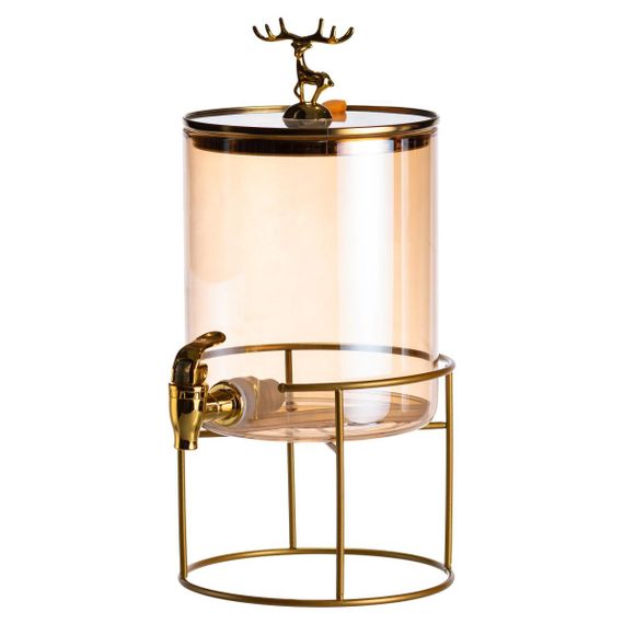 Лимонадница стеклянная 3.6 л с золотым краном и подставкой круглая банкетная ёмкость для напитков HP-34-18 | Зображення 1