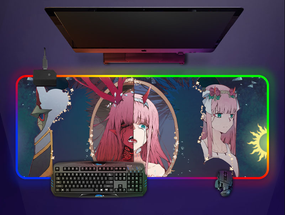 Игровая поверхность для мышки с Аниме принтом "Милый во франксе" Zero two LED  подсветка 800*300*4 мм 1211