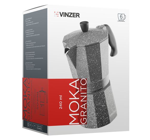 Кавоварка гейзерна алюмінієва Vinzer Moka Granito 50398, на 6 чашок, для дому та офісу | Зображення 2