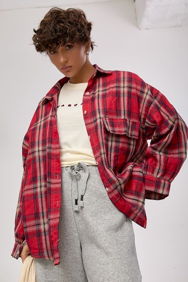 Сорочка в клітинку з відкладним комірцем - червоний цвет, ONE SIZE (є розміри) | Зображення 4