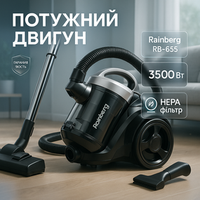 Пылесос с контейнером хорошая комплектация Rainberg, Пылесос контейнерного типу, Пылесосы с колбой TF-63
