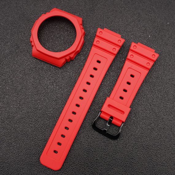 Ремешок + безель (рант) для Годинник C2asio G-Shock GA-2100/GA-2110 Red Black | Зображення 1