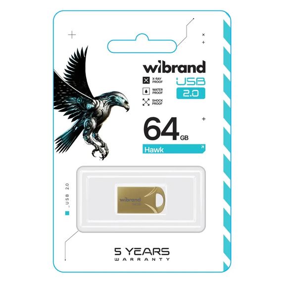 USB флеш накопичувач Wibrand 64GB Hawk Gold USB 2.0 (WI2.0/HA64M1G) | Зображення 1