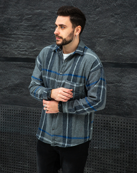 Рубашка байка Топ серо-синий S | Зображення 1