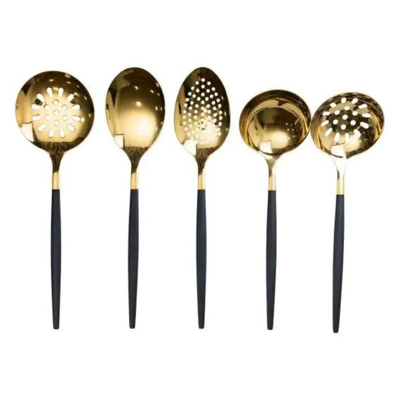 Набір кухонного приладдя 12 предметів столові прилади з нержавіючої сталі Золото з чорним HP-20-22 | Зображення 4