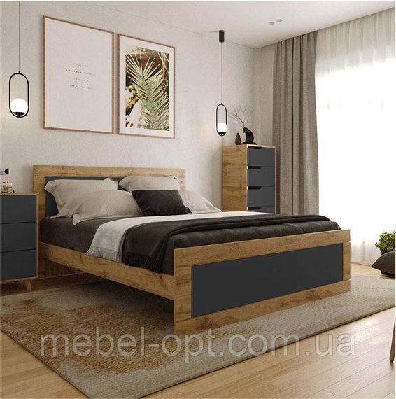 Ліжко двоспальне Тахо Viorina-Deko 1600x2000 мм, колір Дуб Тахо/Графіт, в скандинавському стилі | Зображення 9