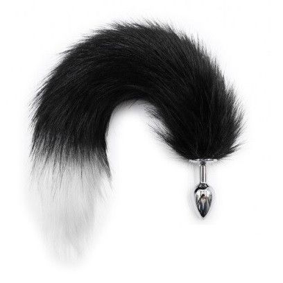 Анальная пробка S лисий хвост DS Fetish Anal plug S faux fur fox tail Black/white polyeste sexstyle