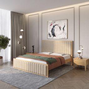 Двоспальне дерев'яне ліжко Mebigrand Відень Горіх світлий/Аляска 23 (Бежевий) 180х200 см (MBG-11089)