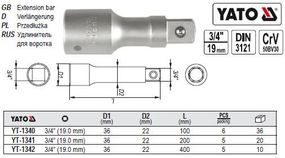 Подовжувач YATO Польща подовжувач продовжувач M=3/4"(19) L=400 YT-1342